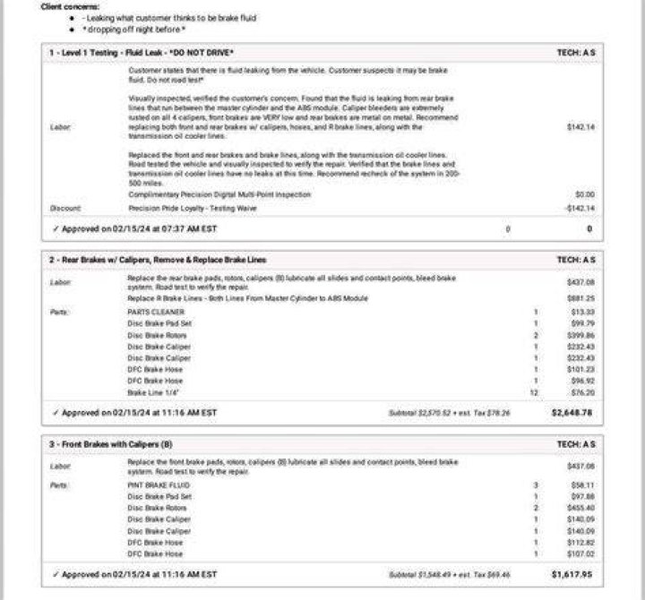 brake replacement estimate