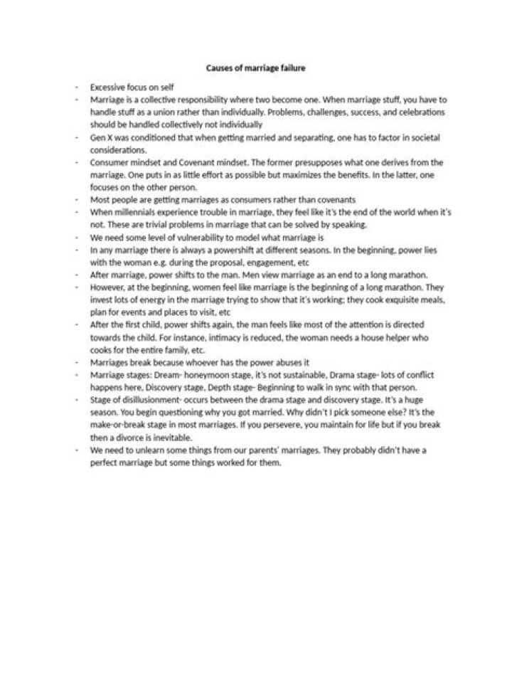 Causes of marriage failure