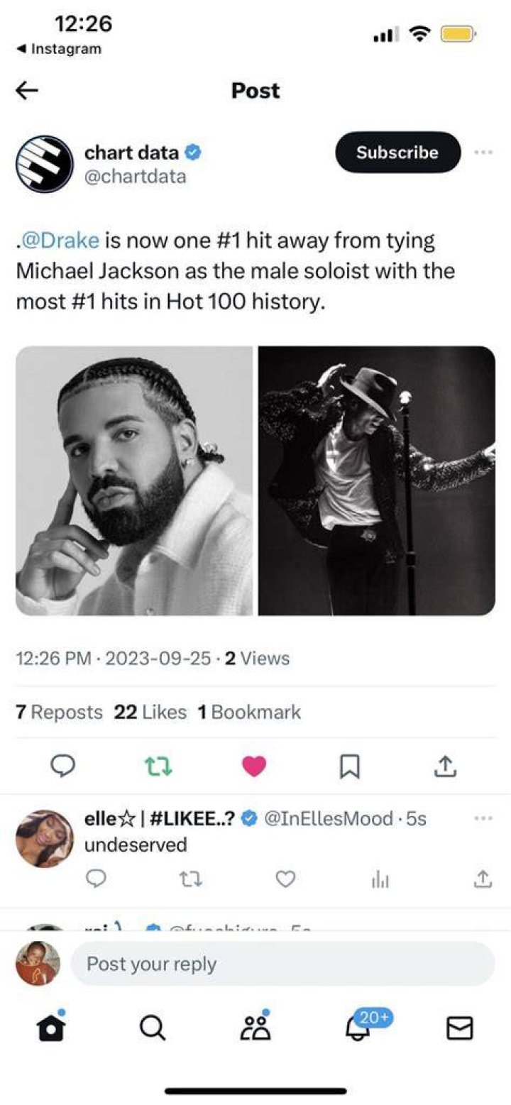 Drake is one song away from reaching Michael Jackson's milestone
