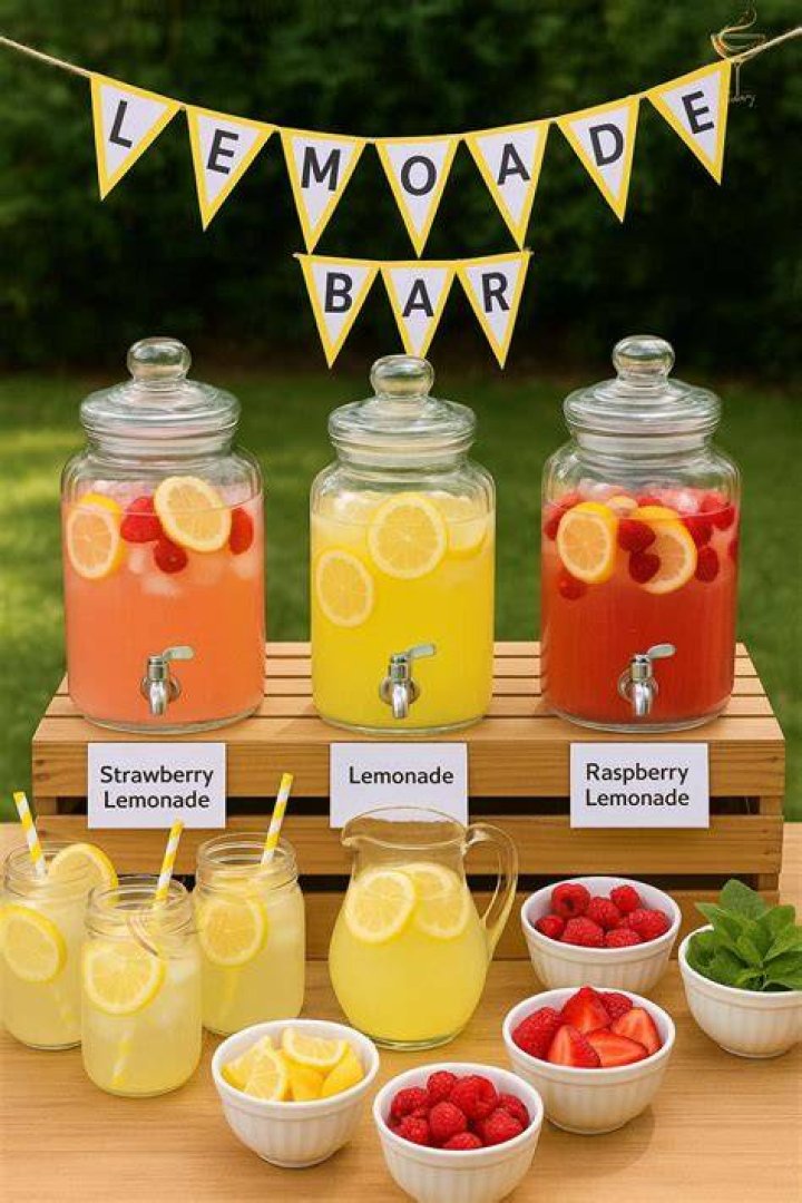 Table with lemonade drink and cotton pink candy